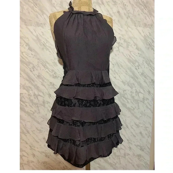 Rebecca Taylor Ruffle Dress Grey Size 4 - Picture 1 of 3